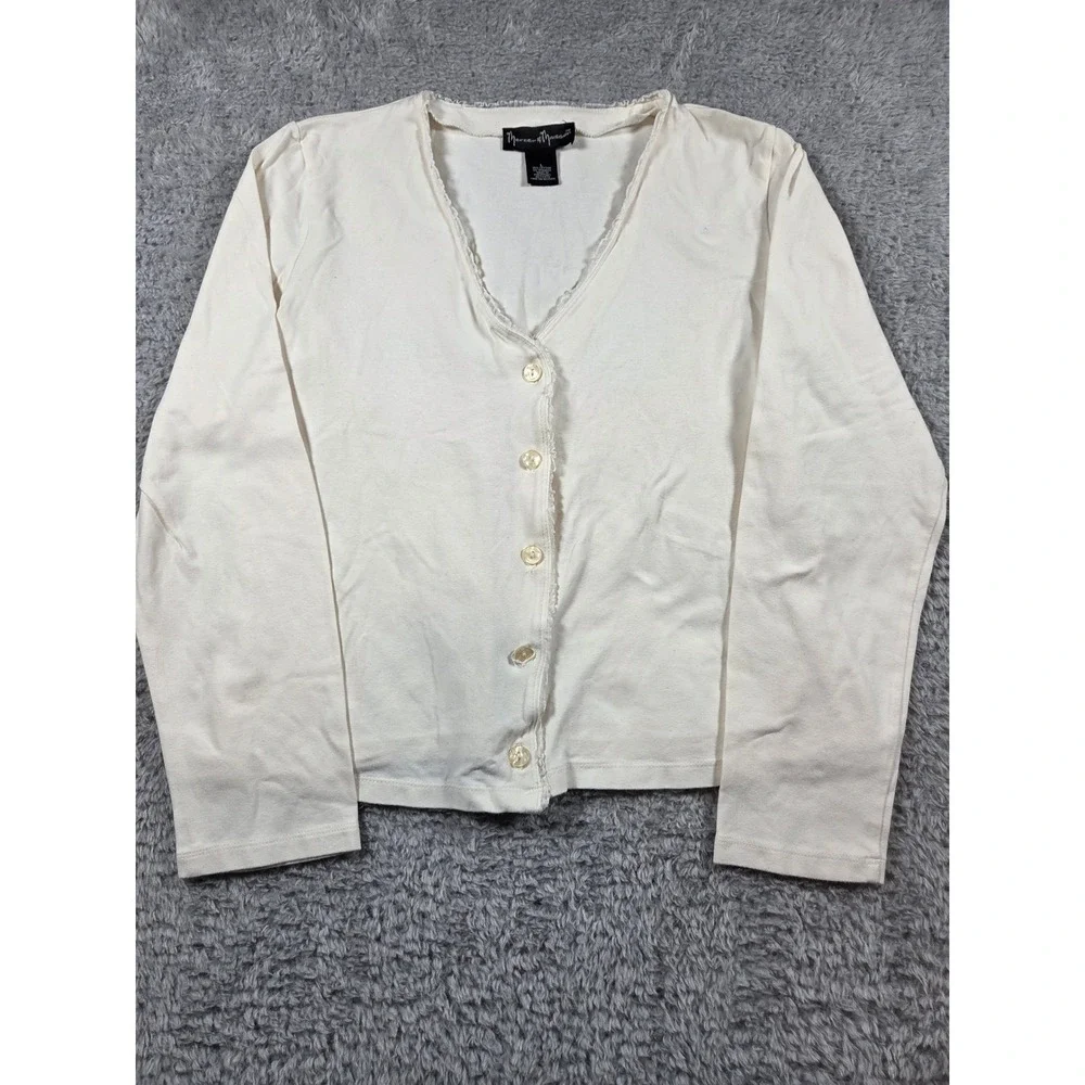 Mercer & Madison Cardigan L Cream Womens Lace Trim Button Front Long‎ Sleeve Top